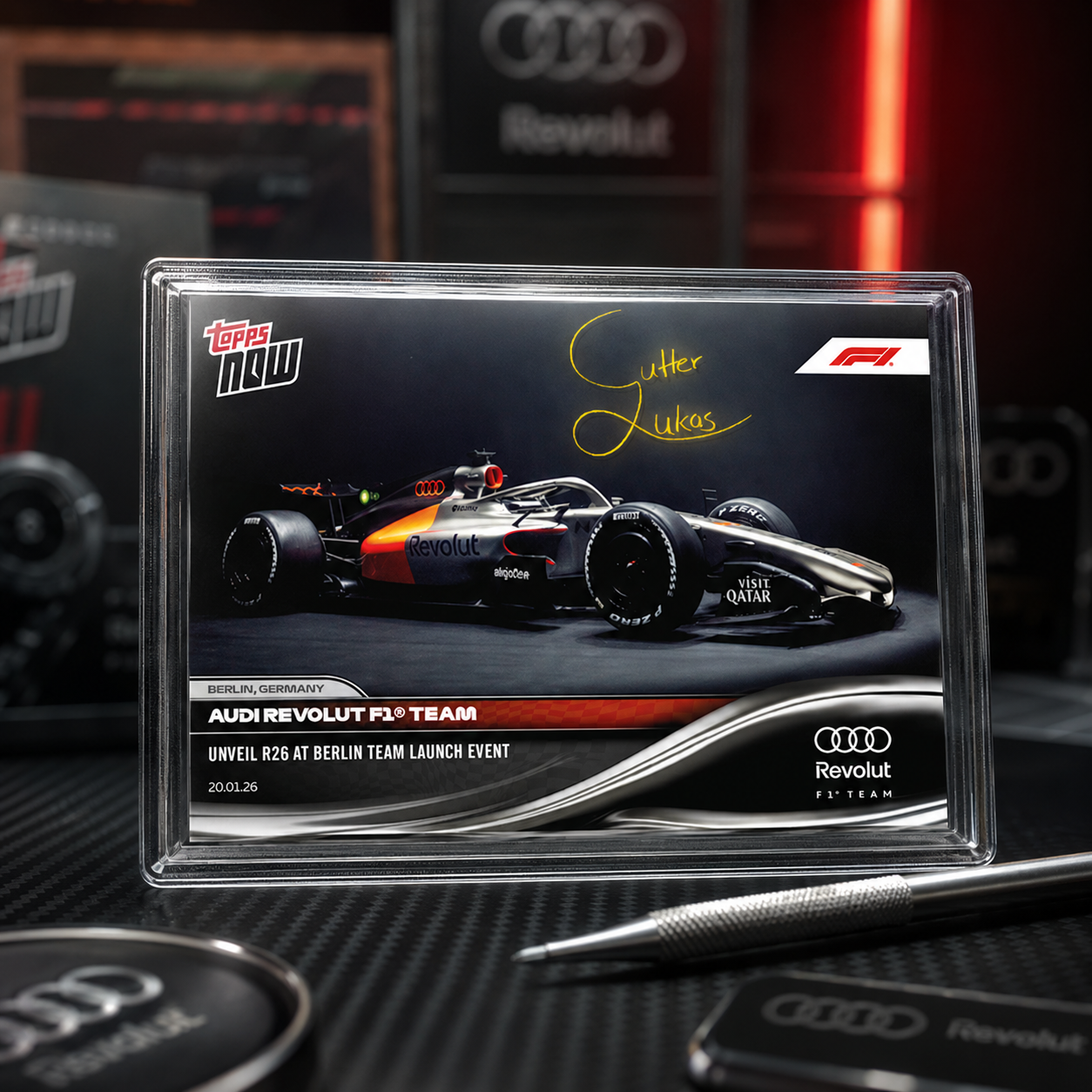 Seltene Audi F1 Sammelkarte mit Unterschrift
